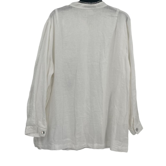 Nino Wong California Womens Size 1X Vintage Linen Button Up Top White Floral - Picture 2 of 10